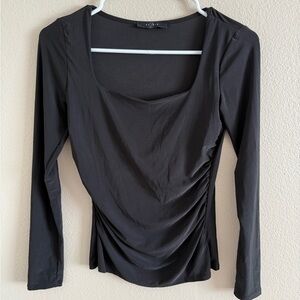 21 Saints‎ Women’s Black Square Neck Top w/Side Ruching size Small